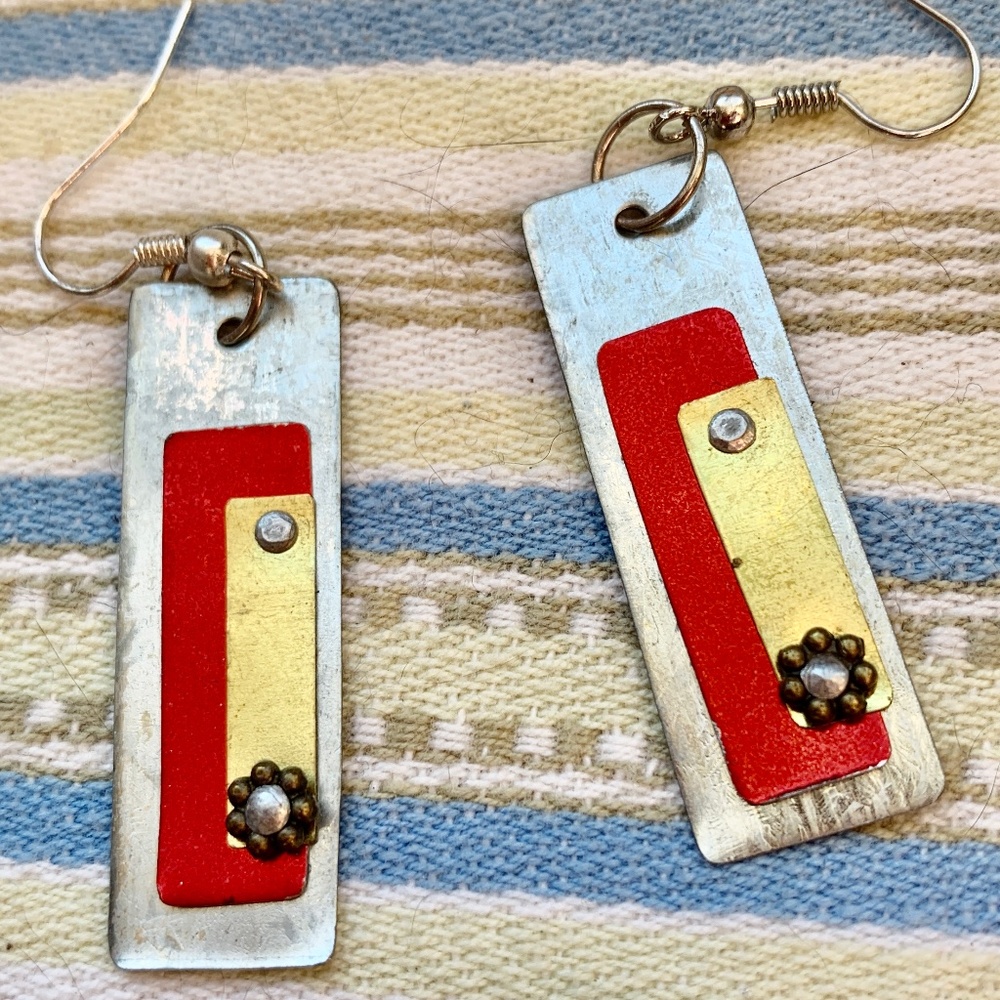 Funky Silver Tone Distressed Artesian Earrings - … - image 1